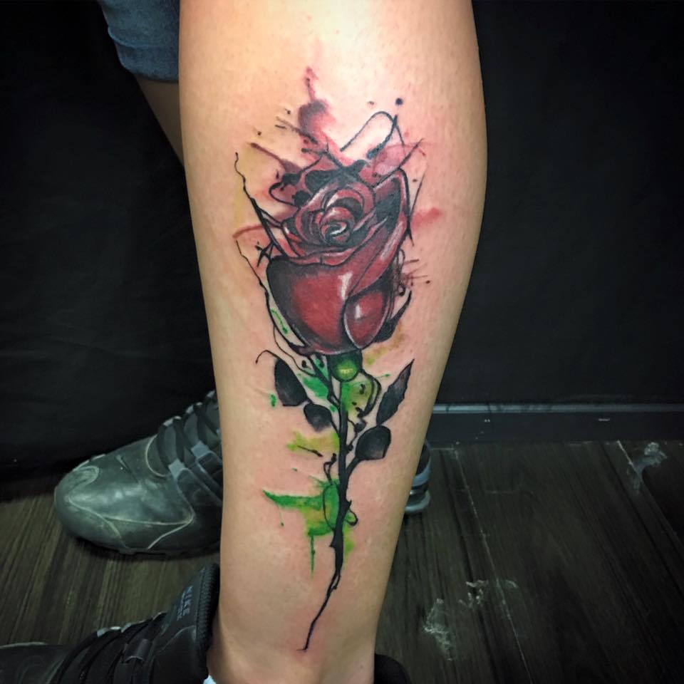 Interesting Watercolor Rose Tattoo Style