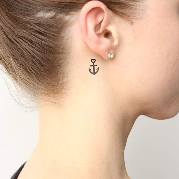 Lovely Heart and Anchor Tiny Ear Tattoo