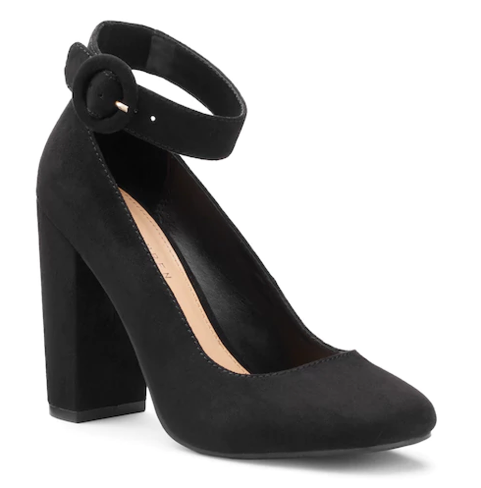 Matte Black Mule Heel With Ankle Strap