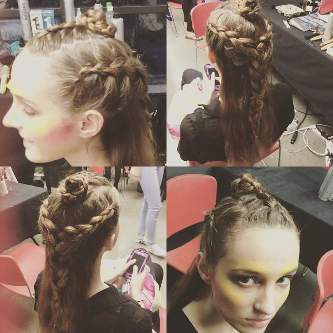 Middle Braided Bun With Side Braids Tied Together