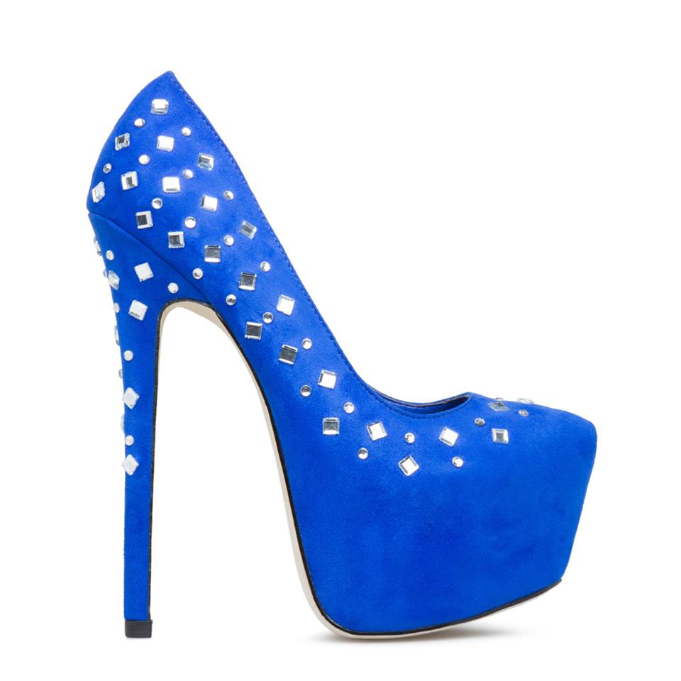 Mirror Studded Royal Blue Stilletto Pump To Rock The Look