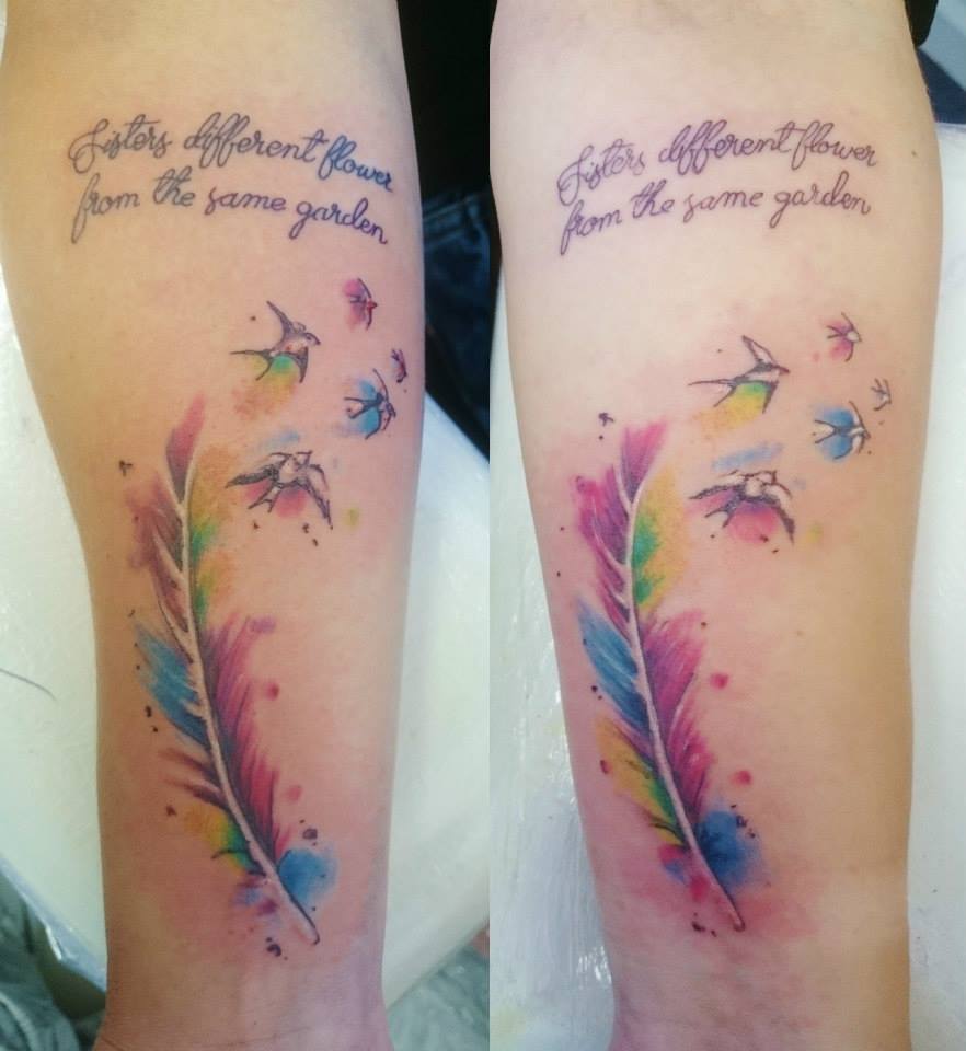 Modern Sisters Matching Tattoo on Leg