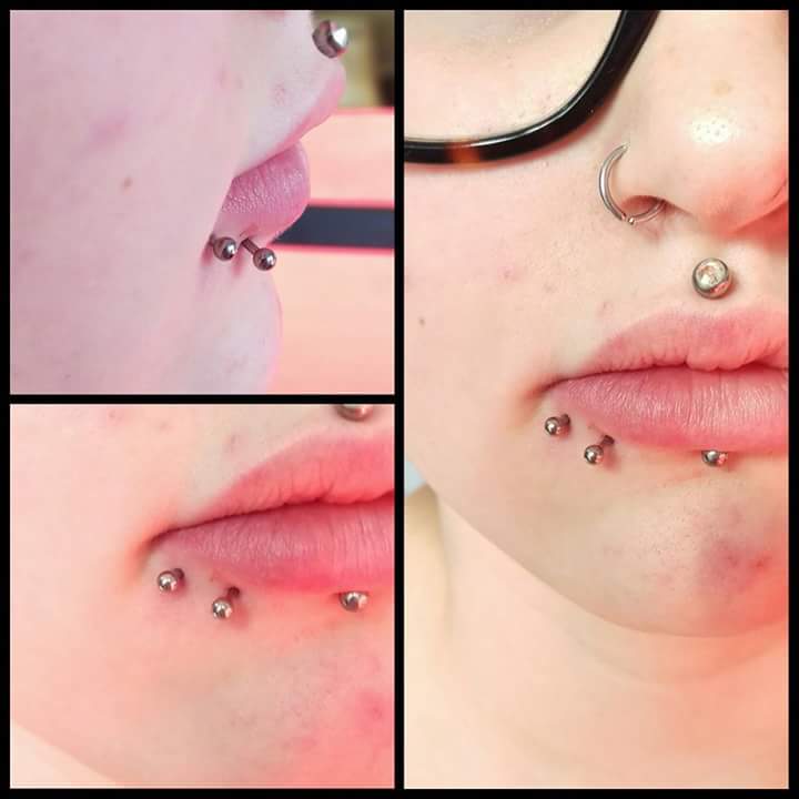 Multiple Face Piercing with Spider bite Pierced Lips