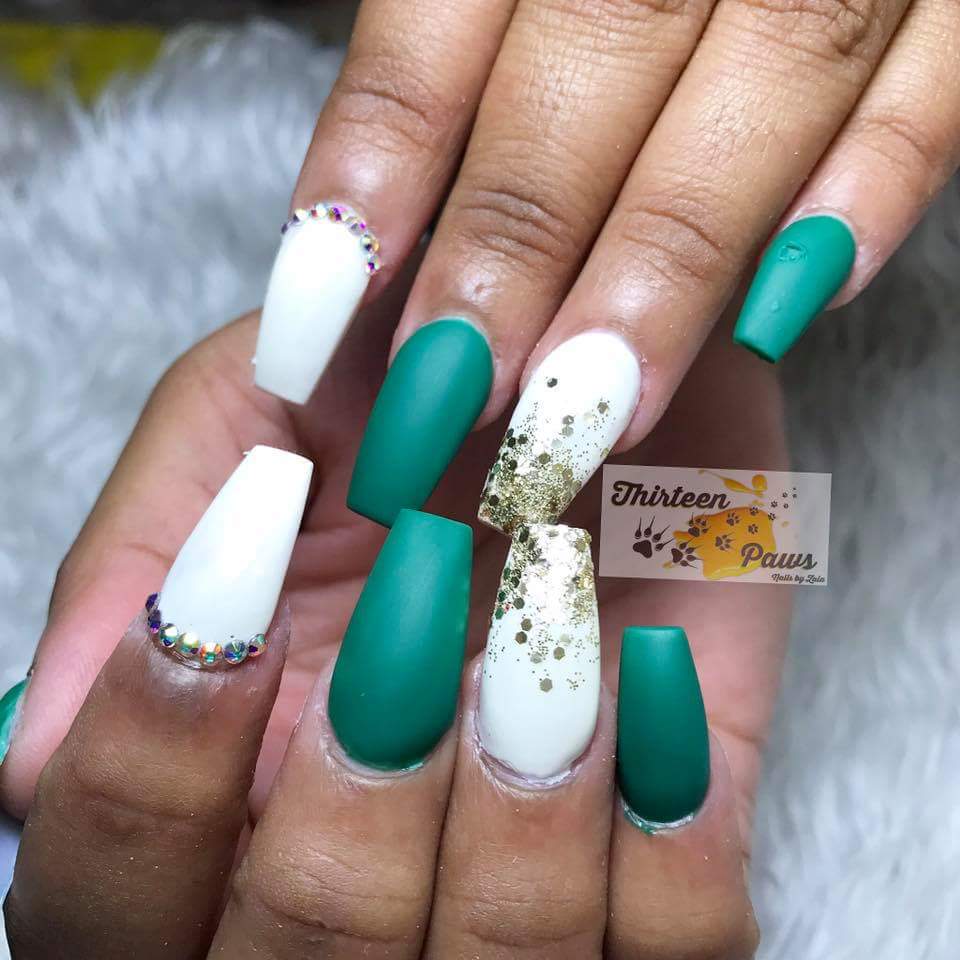 Outstanding Green and White Dotted Matte Nail Art