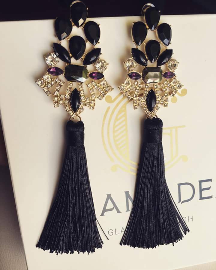 Party Wear Black Stone Encrusted Earring