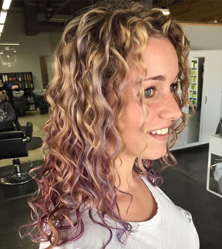 Perfectly Customized Highlights Pops of Purple Haircut for Medium Hair