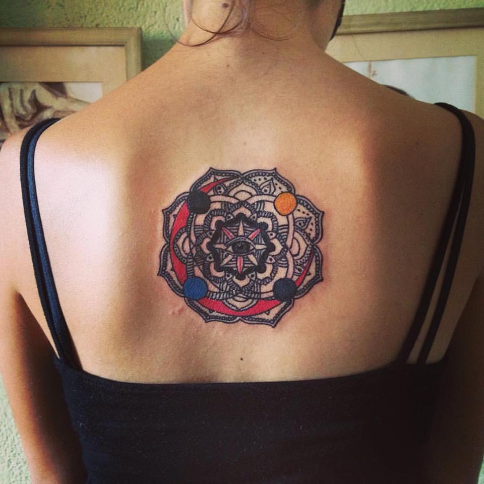 Popular Mandala Tattoo on Back for Girls