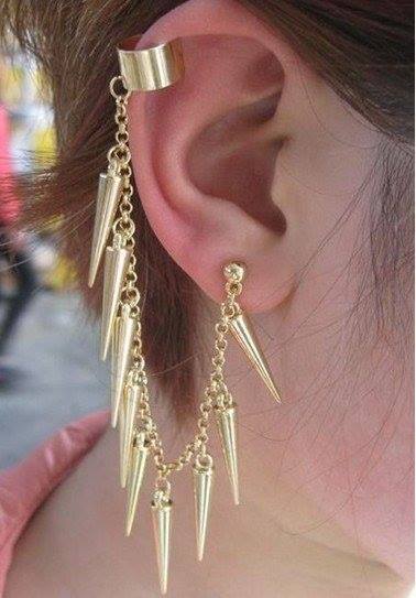 Popular Punk Rock Tone Spike Rivet Chain Link Ear Cuff Clip