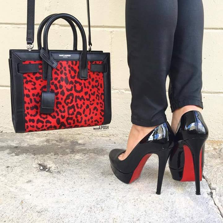 Posh and patent pump heels in red and black combo