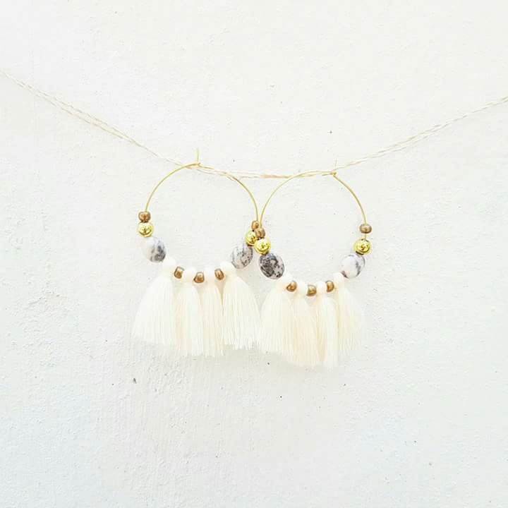 Pristine White Beaded Tassel Earring