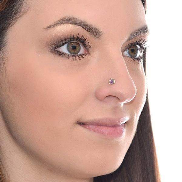 Purple Stone Floral Nose Piercing