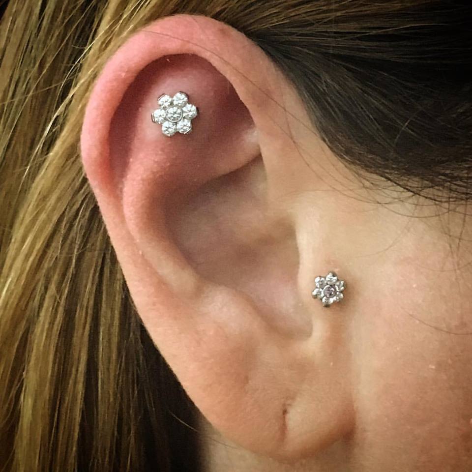 Scapha Ear Piercing with Swarovski Flower