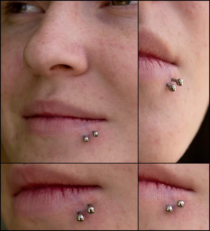 Silver Balls Lip Piercings