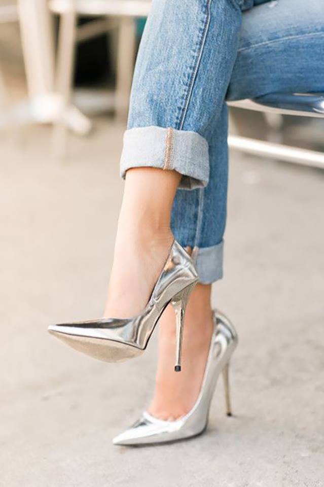 Silver Shine Pointed Toe Stilletto Pump