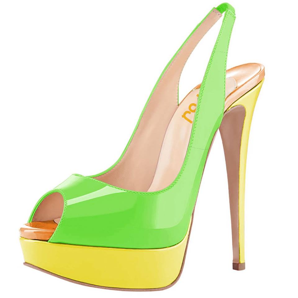 Sling Back Heels In Bright Green And Yellow