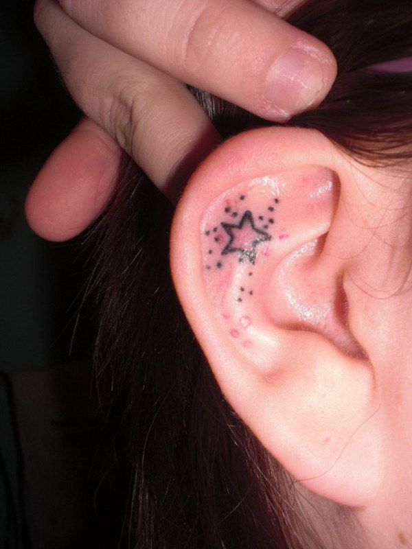 Small and Tiny Stars Inner Ear Tattoo Design that Looks Stunning