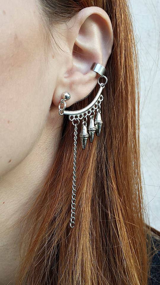 Spikes and Chains Silver Bohemian Ear Cuff