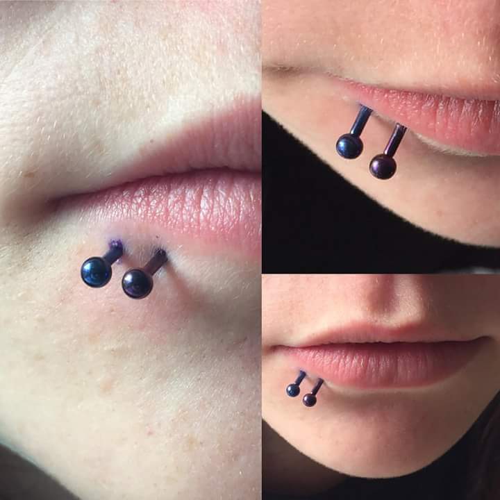 Studded Black Double Lip Piercing