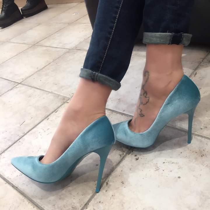 Stylish blue color satin footwear in heels