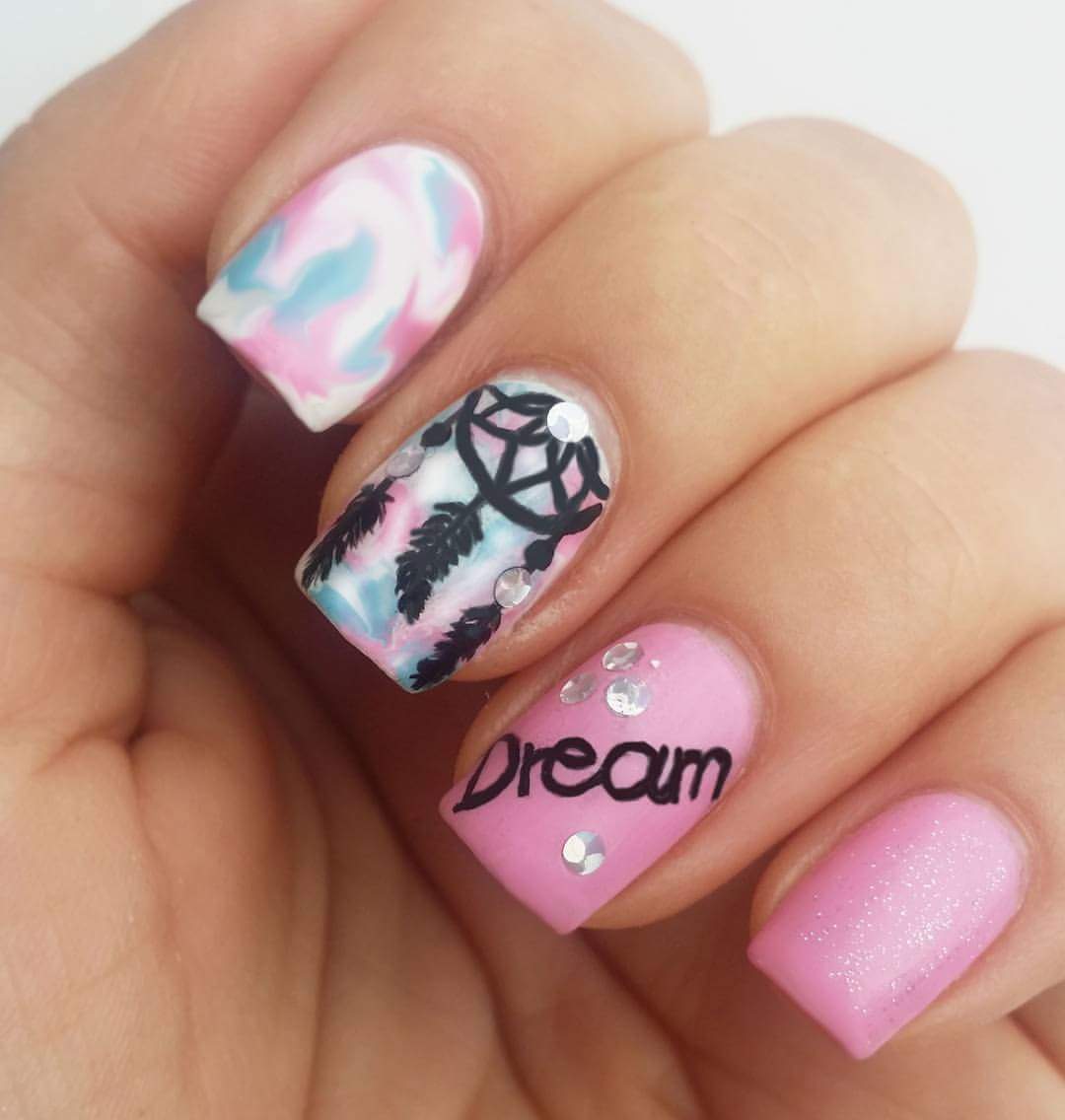 Superb Baby Pink Matte Nail Art with Dreamcatchers