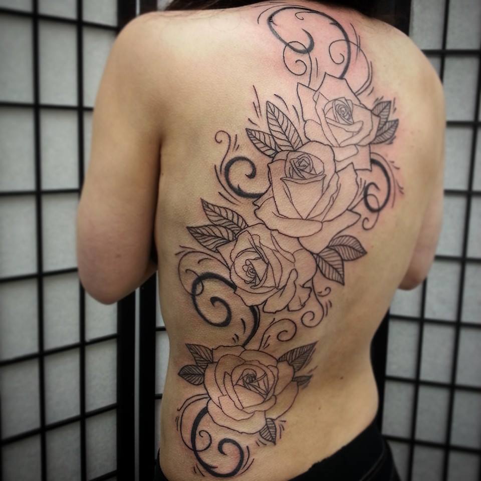 Top Notch Rose Full Back Tattoo for Women