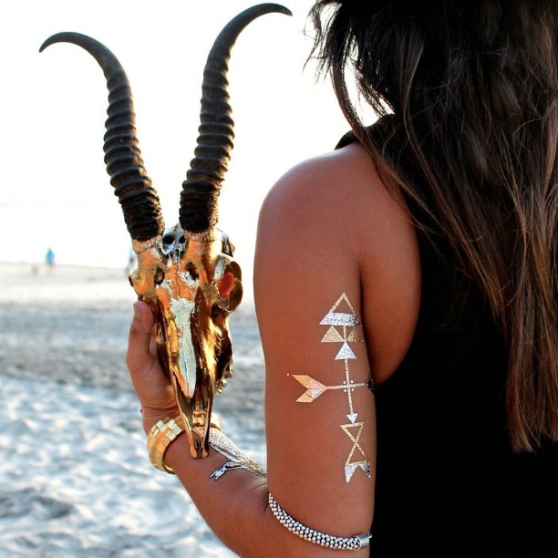 Trendy Gold Fashion Blogger Style Arrow Tattoo