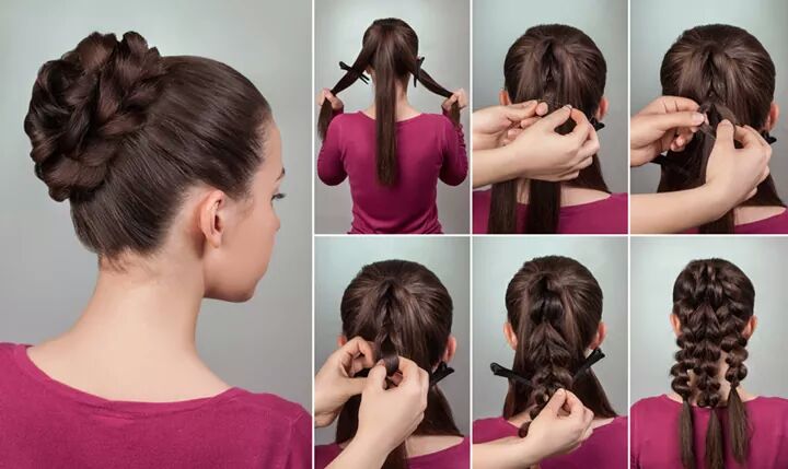 Tri Braided Bun In A Ponytail