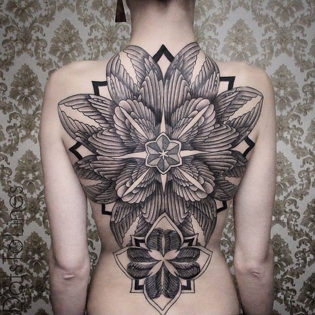 Unique Floral Full Back Tattoo Idea for Women