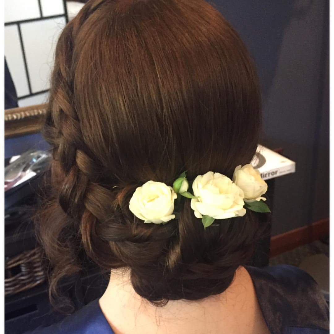 White Rose Side Braided Messy Bun