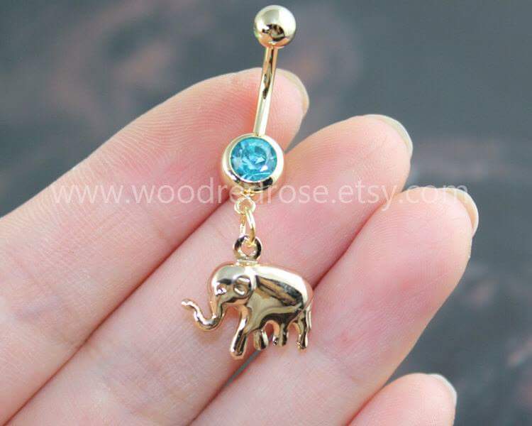 Adorably Stylish Elephant Pattern Belly Button Ring in Gold