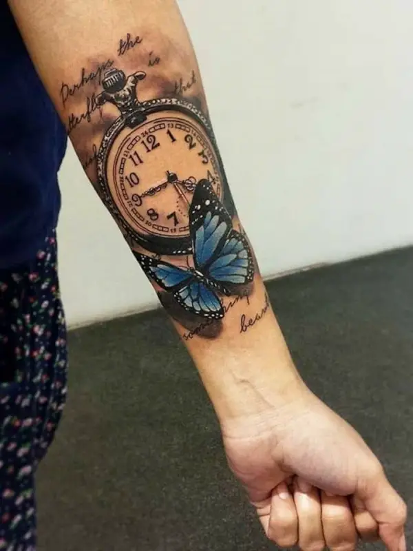 Butterfly Clock Tattoo