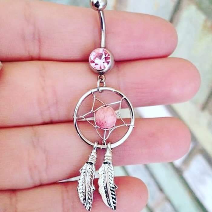 Eye-catching Belly Rings with Baby Pink Dreamcatcher Pattern