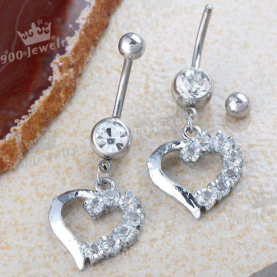 Fancy Crystal Dangle Heart Belly Navel Ring Curved Barbell Body Piercing