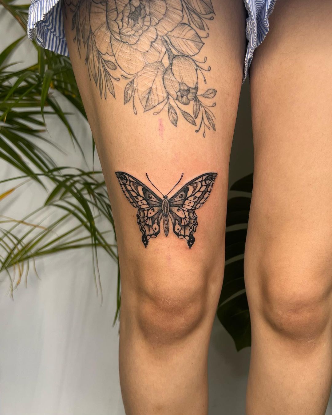 Gothic Butterfly Thigh Tattoo