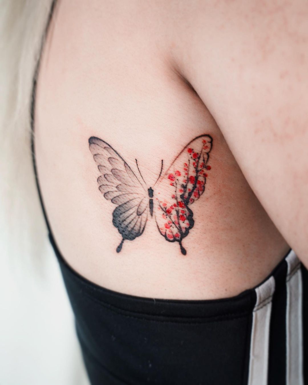 Half-Color Butterfly Back Tattoo