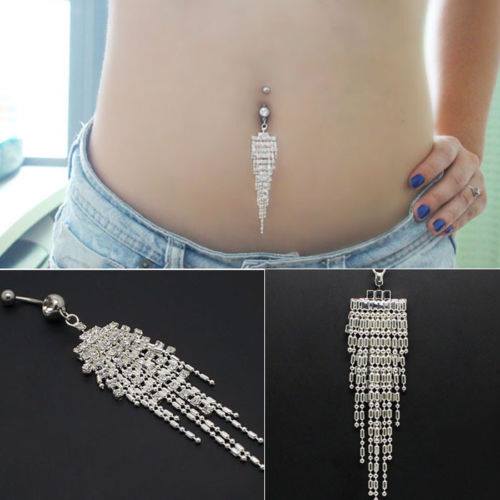 Stunning Surgical Steel Tassel Chain Dangle Navel Belly Button Ring Bar Piercing