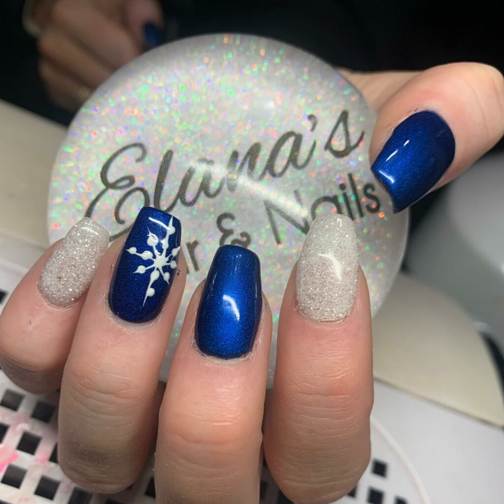 Blue Chrome Christmas Nails