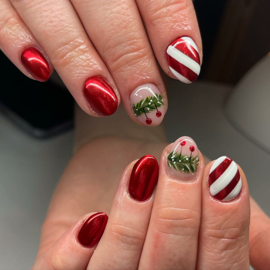 Candy Cane Chrome Nails