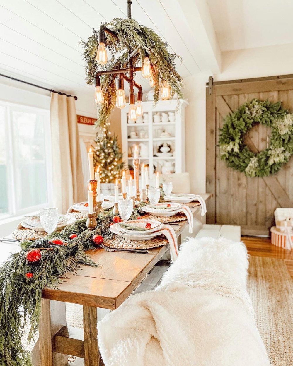 Chandelier and Table Runner Decor