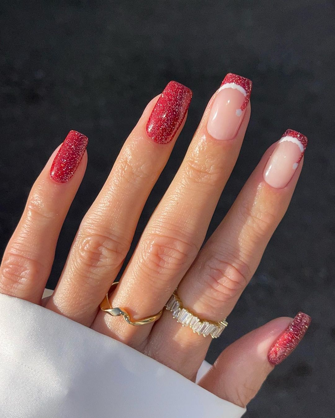 Red Christmas Hat Square Glitter Nails