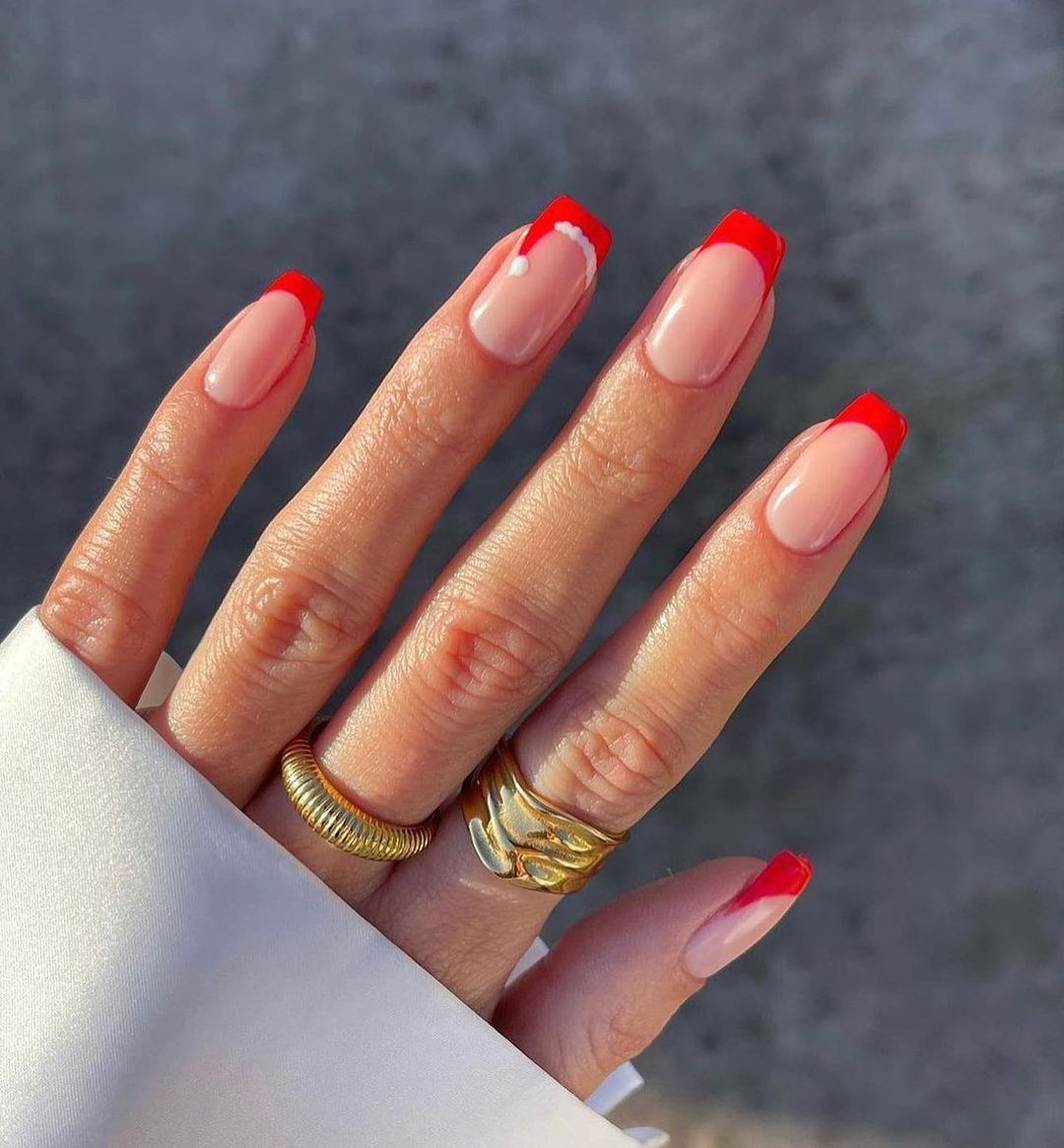 Red Santa Hat French Christmas Nails