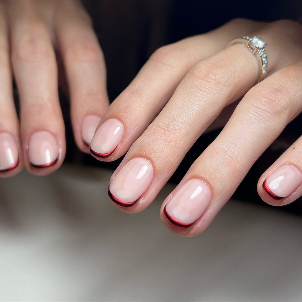 Slim Chrome Christmas French Nails