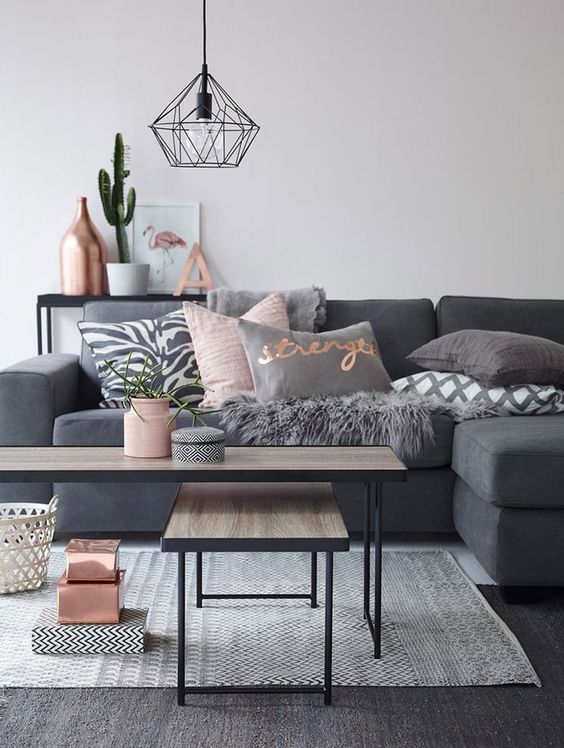 Blush and Gray Scandinavian Living Room