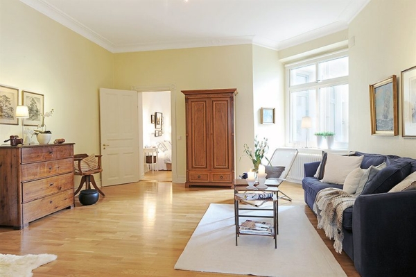 Nordic Living Room with Classic Wooden Accents