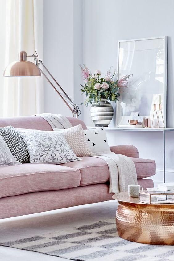 Blush and Copper Scandinavian Living Room