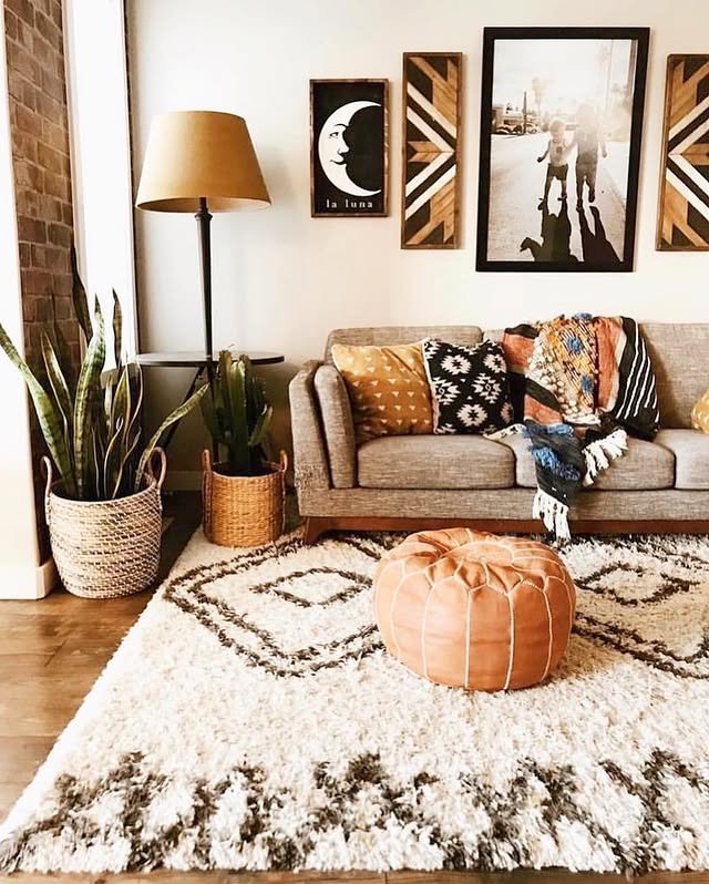 30 Bohemian Living Room Ideas: Unleash Your Free Spirit with Boho Decor! 23 Warm with Geometrical Patterns