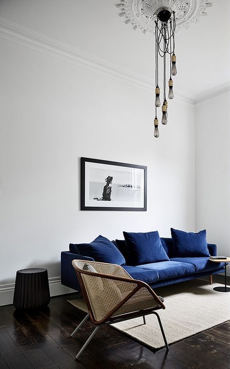 Minimalist Living Room with Bold Blue Accents