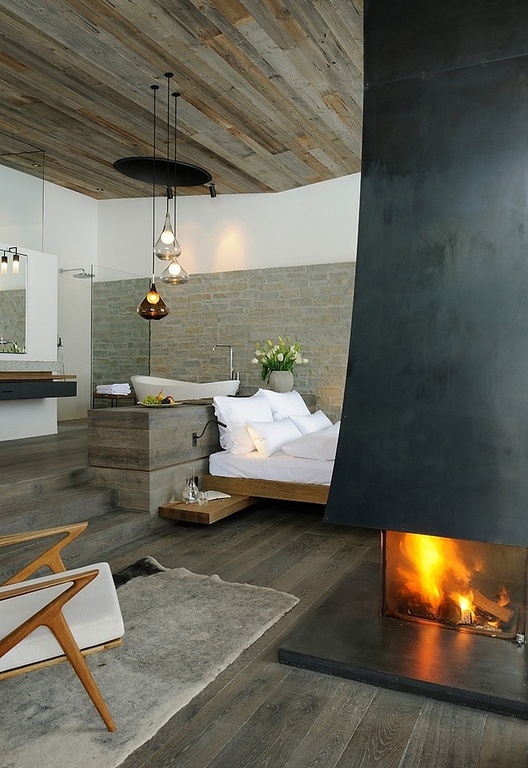 Rustic Elegance with a Modern Fireplace