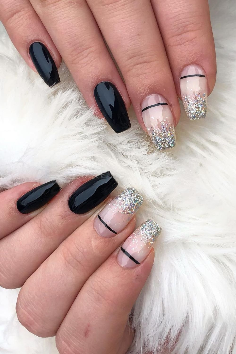 30 Black Nail Art Designs 2025: Unleash Your Style with Trendy Looks! 1 Glittery Ombre Glam