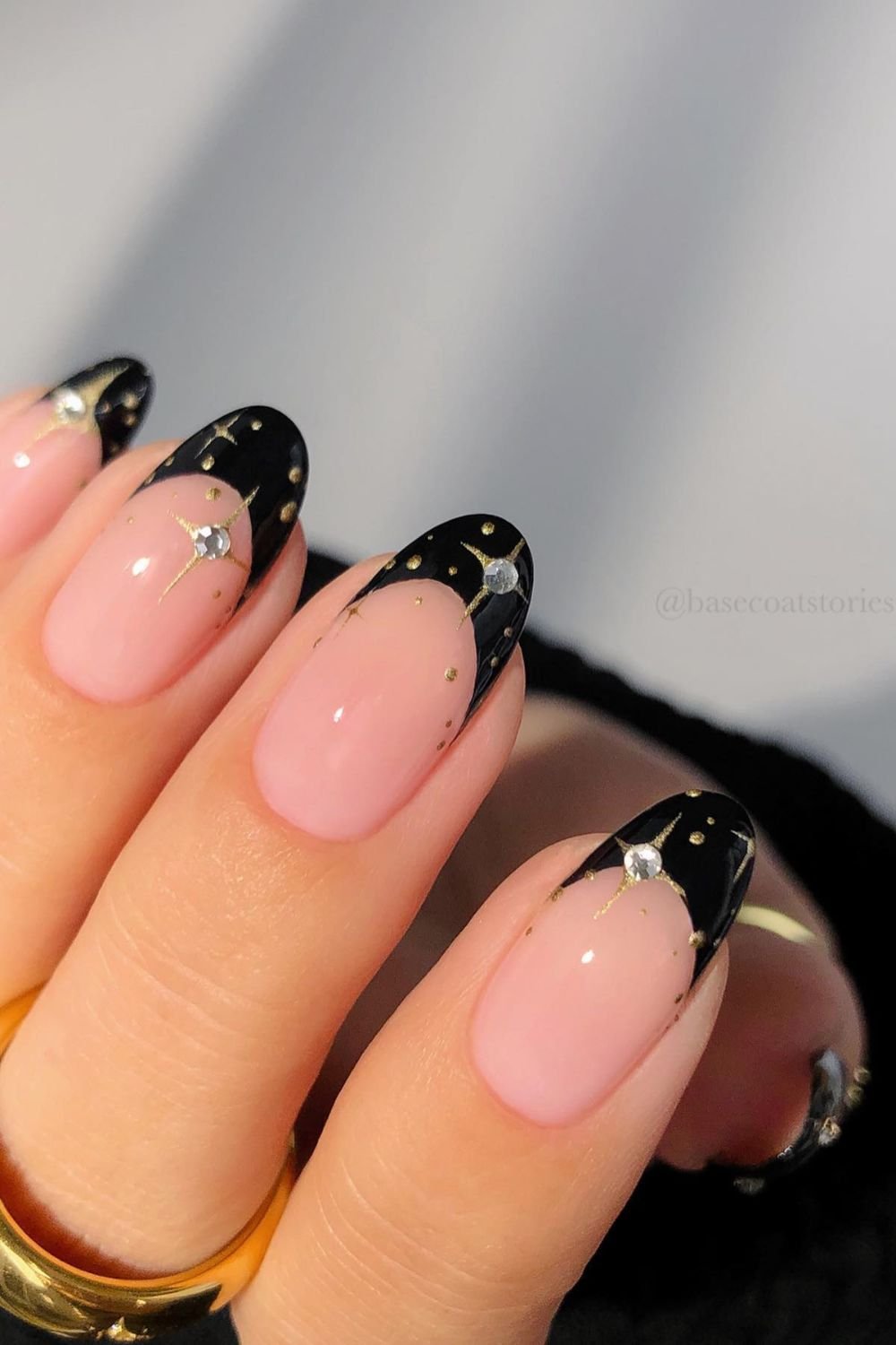30 Black Nail Art Designs 2025: Unleash Your Style with Trendy Looks! 22 Golden French Stars
